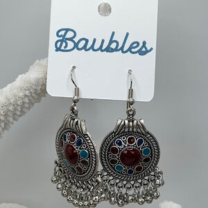 Baubles Silver Turquoise Red Western Vibe Dangle Earrings